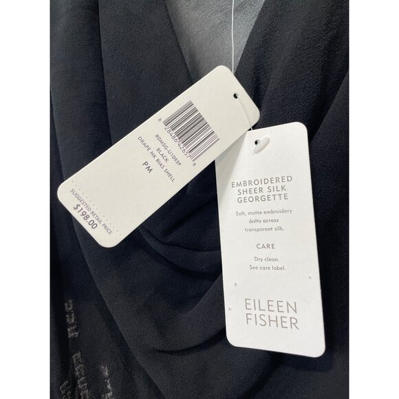 Eileen Fisher Shell Top Size Medium Petite Embroidered Sheer Silk Georgette NEW - Picture 4 of 8
